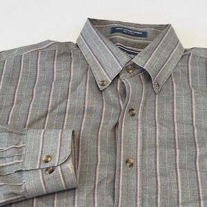 Paul Fredrick Mens Grey Striped Cotton Cashmere Button Down Shirt Medium Classic